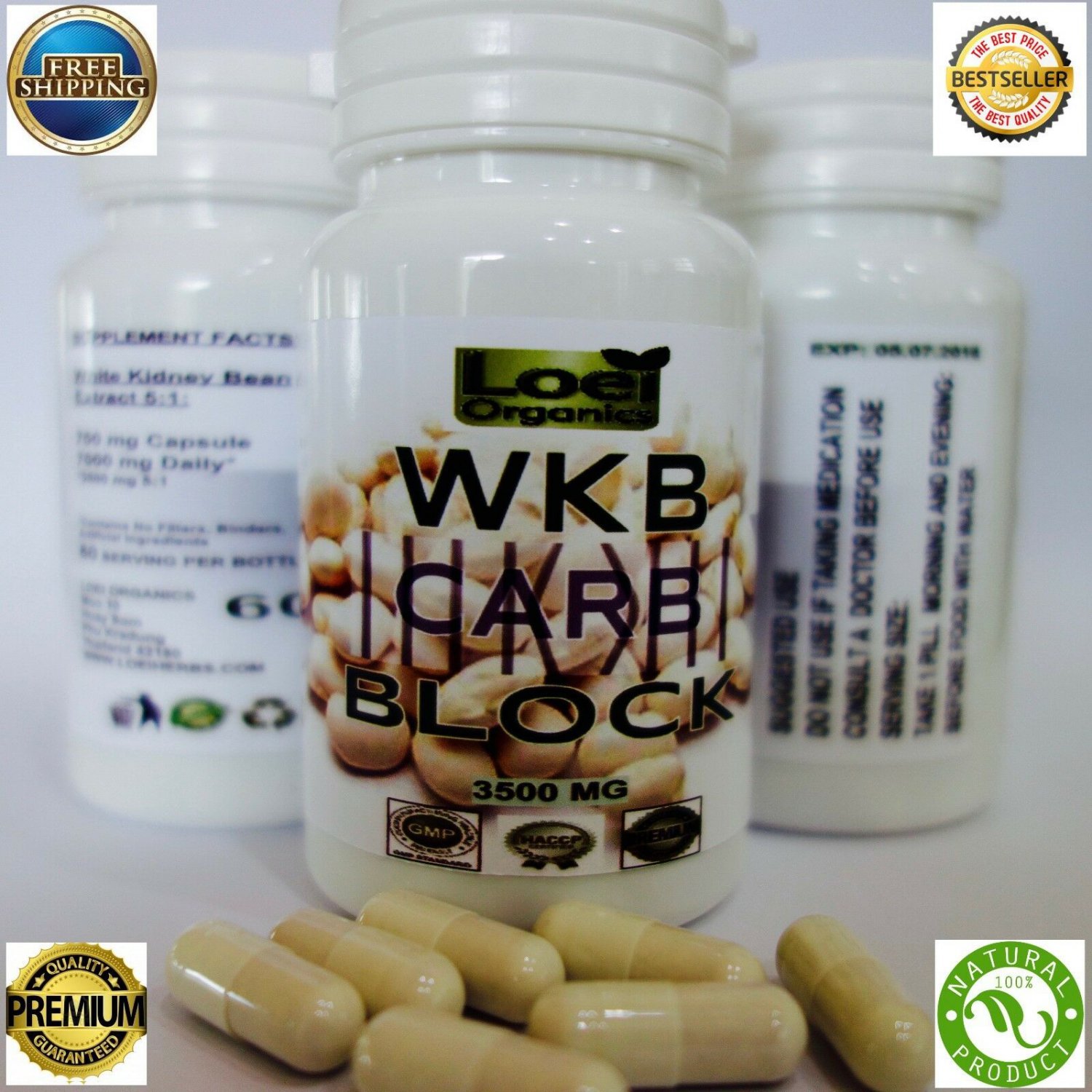 White Kidney Bean Extract 3500 mg Capsules, Weight loss Carb blocker, Diet Tab zx