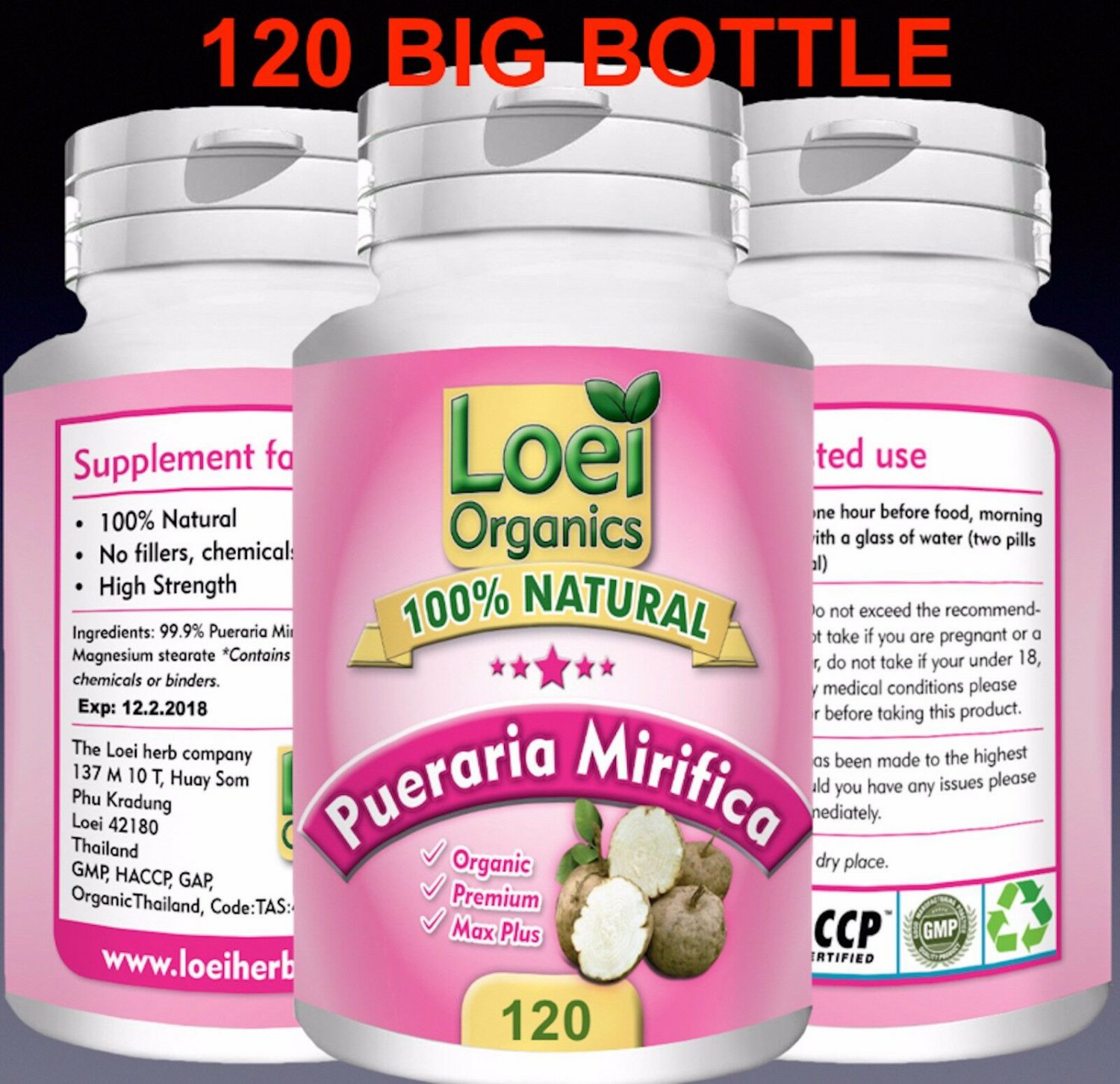 120 PILL BOTTLE 100% STRONG PUERARIA MIRIFICA BREAST ENLARGEMENT Discreet Post ZX