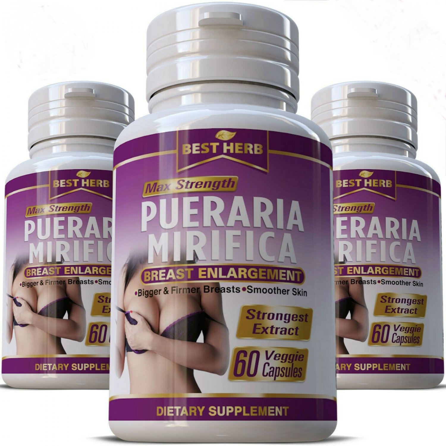 3 Bottles PUERARIA MIRIFICA Breast Enhancement enlargement Capsules