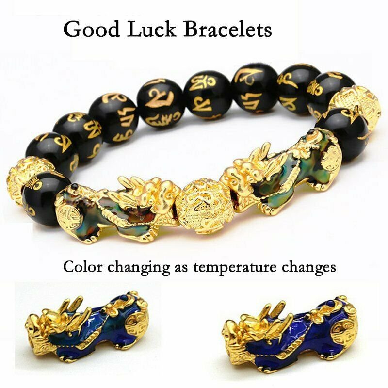 Feng Shui Black Obsidian Beads Pi Xiu Wealth Bracelet Good Luck Unisex Jewellery new