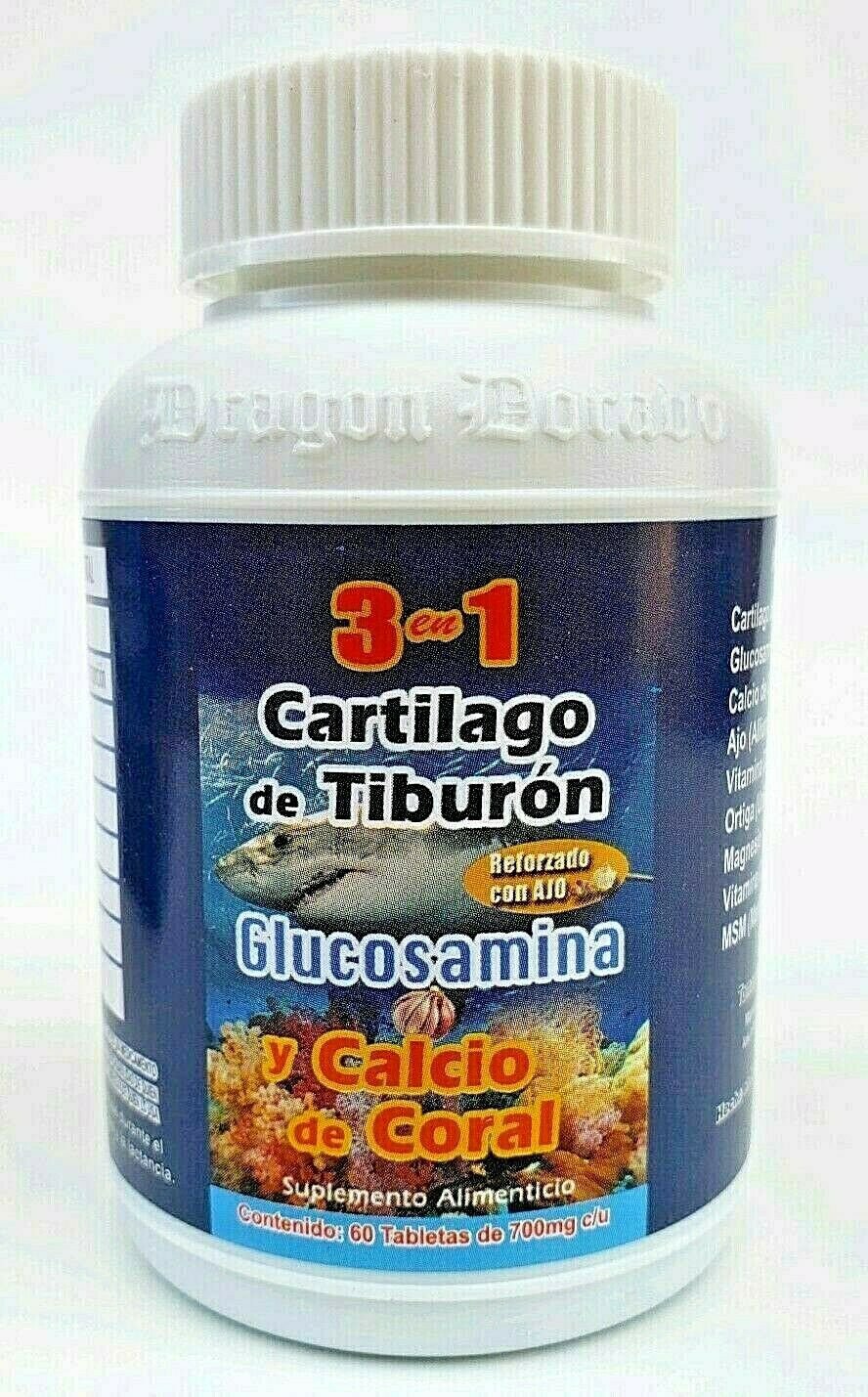 3 en 1 CARTILAGO TIBURON GLUCOSAMINA CALCIO CORAL REFORZADO