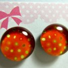 Orange polka dots unique Magnetic Children Earrings/ Glass Earrings / Stud Earrings