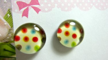 Beige Colourful polka dot Magnetic Earrings