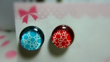 Light Blue and Red polka dots Magnetic Stud Earrings