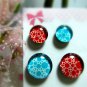 Light Blue and Red polka dots Magnetic Stud Earrings