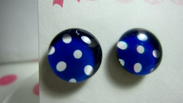 Navy Blue Polka dots Magnetic Stud Earrings