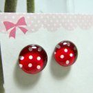 Red with white polka dots Magnetic Stud Earrings
