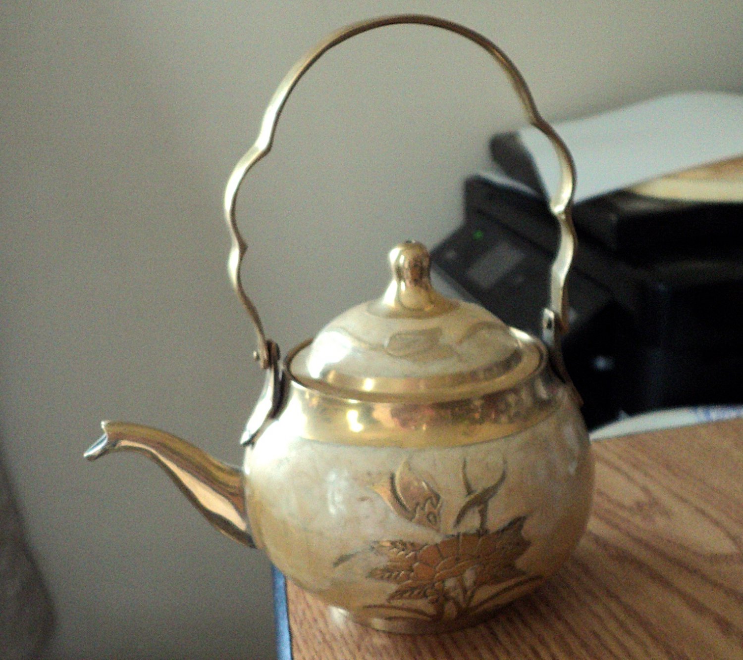 Asian Vintage Cloisonne Tea Pot Teapot Bronze Brass Enamel TPS1037