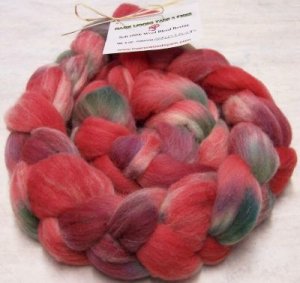 Soft Wool Blend Handpainted Roving  "Apples N Plums"