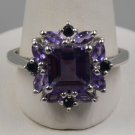 Sterling Silver Genuine Amethyst Sapphire Cocktail Ring New