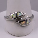 Sterling Silver White Lab Opal Inlay Dolphins Ring New