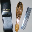 ROSEWOOD OF ENGLAND DOG BRUSH & COMB GROOMING SET WITH BLACK LEATHER CASE NEW