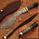 Custom Made Damascus Steel Kukri Knife w/ Wood & Buffalo Horn