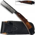 Damascus Steel Ultra Sharp Straight Razor Shaving - Bison Horn & Walnut Grips