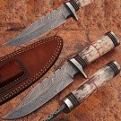 Custom Made Damascus Steel Hunting Knife w/ Giraffe Bone Handle