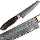 Forged Serrated Bread Knife Chef Cutlery Damascus Steel Saw Kitchen