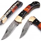 White Deer Executive Series Damascus Folding Knife Brass Filework Resin Handle