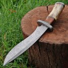 Custom Made Damascus Steel Kukri Knife w/ Wood & Camel Bone