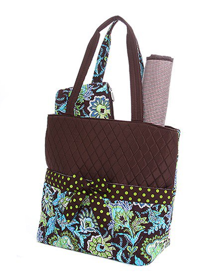 Belvah quilted monogrammable 3PC diaper bag W/ baby changing pad QF1103L(BRLM) BS1000