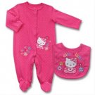 6-9 months Hello Kitty baby girl sleeper and bib set infant K450