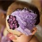 Vintage style baby headband with purple feathers and flowers C175