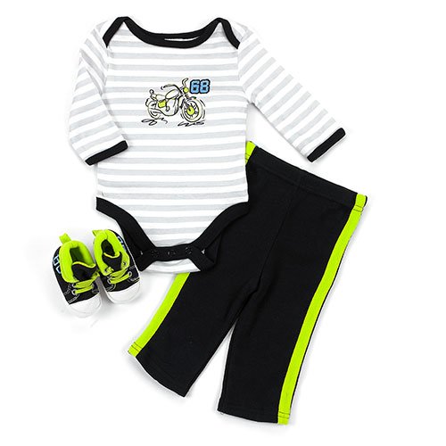 Baby boy's size 36 months 3 piece motorcycle set pants, bodysuit and shoes by Baby Gear