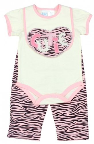 Baby girl's 3-6 months 3 pc zebra set creeper, pants & bib PKW650