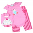 Baby girl's 3-6 Months 3 pc set creeper, pants, & bib PKW650 cupcake
