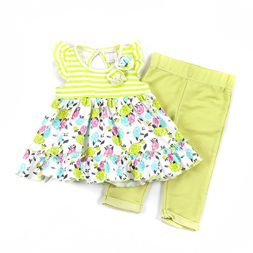 Baby girls 69 months lime green 2 piece set pants and top infant B765
