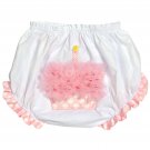 Pink and white baby girl's size small birthday diaper cover by Doomagic