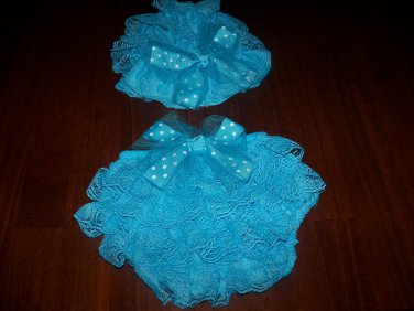 Small baby girl's blue lace diaper cover and cap newborn picture prop