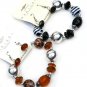 Two ladies animal print beaded bracelets with earrings black and brown stretch jewelry