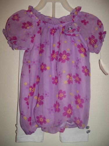 New girls size 3T white leggings with purple floral top toddler blouse and pants