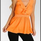 Ladies orange ruffled neck halter top SIZE MEDIUM blouse womens fashion clothes