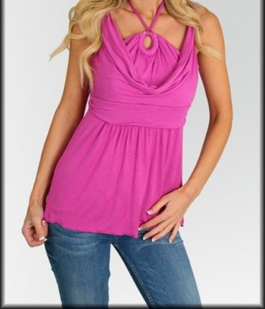 Ladies size medium magenta halter top women's blouse w/ built in padded bra A495 LOCBOX