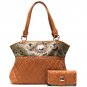 Ladies handbag & wallet set G style faux leather & jacquard purse set OS1599