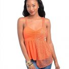 Ladies large orange chiffon top blouse CN102893-540 6718-L
