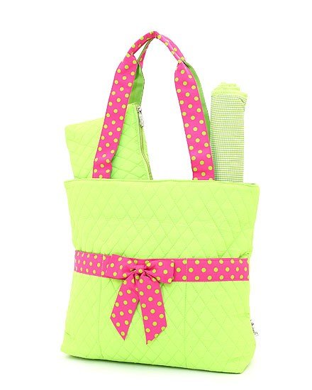 Quilted lime & pink monogrammable 3pc baby diaper bag QSD2721 LMFS ...