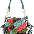 Ladies zebra print handbag with floral accent ZT893F-Tuq