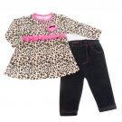 Baby girls 12M leopard set long sleeve top with ruffles and denim jeggings 017036755132