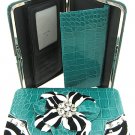Zebra floral print Flat Wallet w/ Checkbook Cover & Zipper Pocket COT238F-TQ