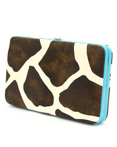 Ladies giraffe print flat wallet w/ blue trim MG-238(BL) handbag gift BS150