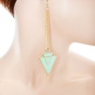 Ladies gold tone chevron look earrings w/ acrylic mint green stones FS55 jewelry
