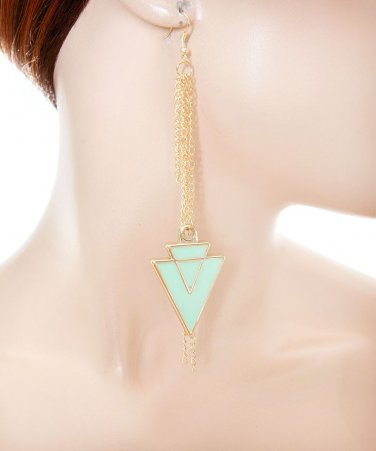 Ladies gold tone chevron look earrings w/ acrylic mint green stones FS55 jewelry