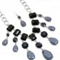 Bib necklace & earrings with black & gray faceted stones N3206-203 SALE