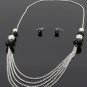Multi-layered chain link necklace & earrings w/ beads BS100 ACS11178M BK