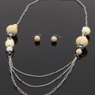 Multi-layered chain link necklace & earrings w/ beads BS100 ACS11178M CM