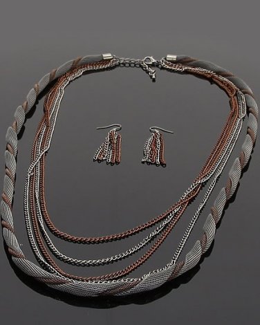 Ladies twisted layer chain link necklace & earring set BLE1012HE BS100