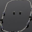 Long silver chain necklace with gray marble like beads