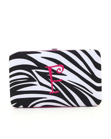 Ladies initial "F" zebra print thick flat wallet MNZ7112(BKFS-F) BS100